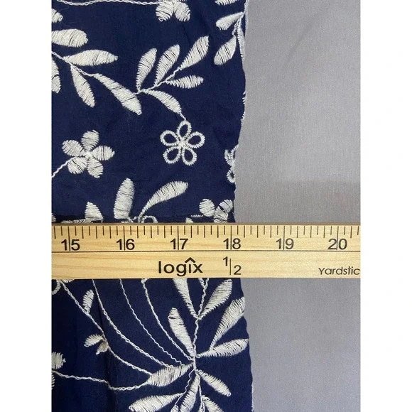 Draper James Navy Blue Floral Embroidered Flutter Sleeve Dress Size 12 Brunch - Picture 11 of 12